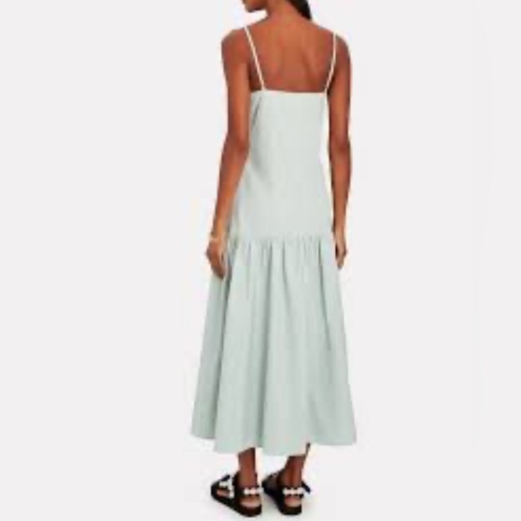 INTERMIX Isla sleeveless pale Green poplin Tiered Maxi drop waist Sundress small - Picture 2 of 12